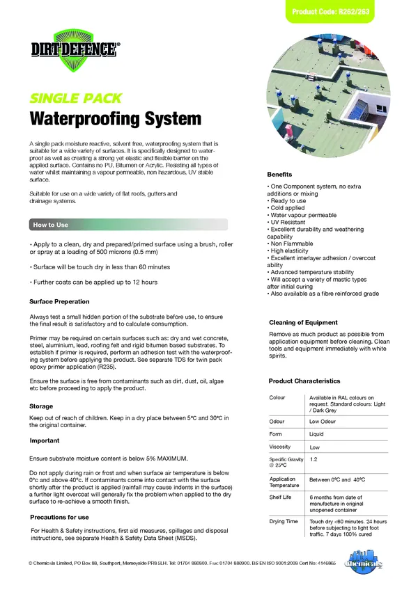 Single Pack Waterproofing System Datasheet PDF 